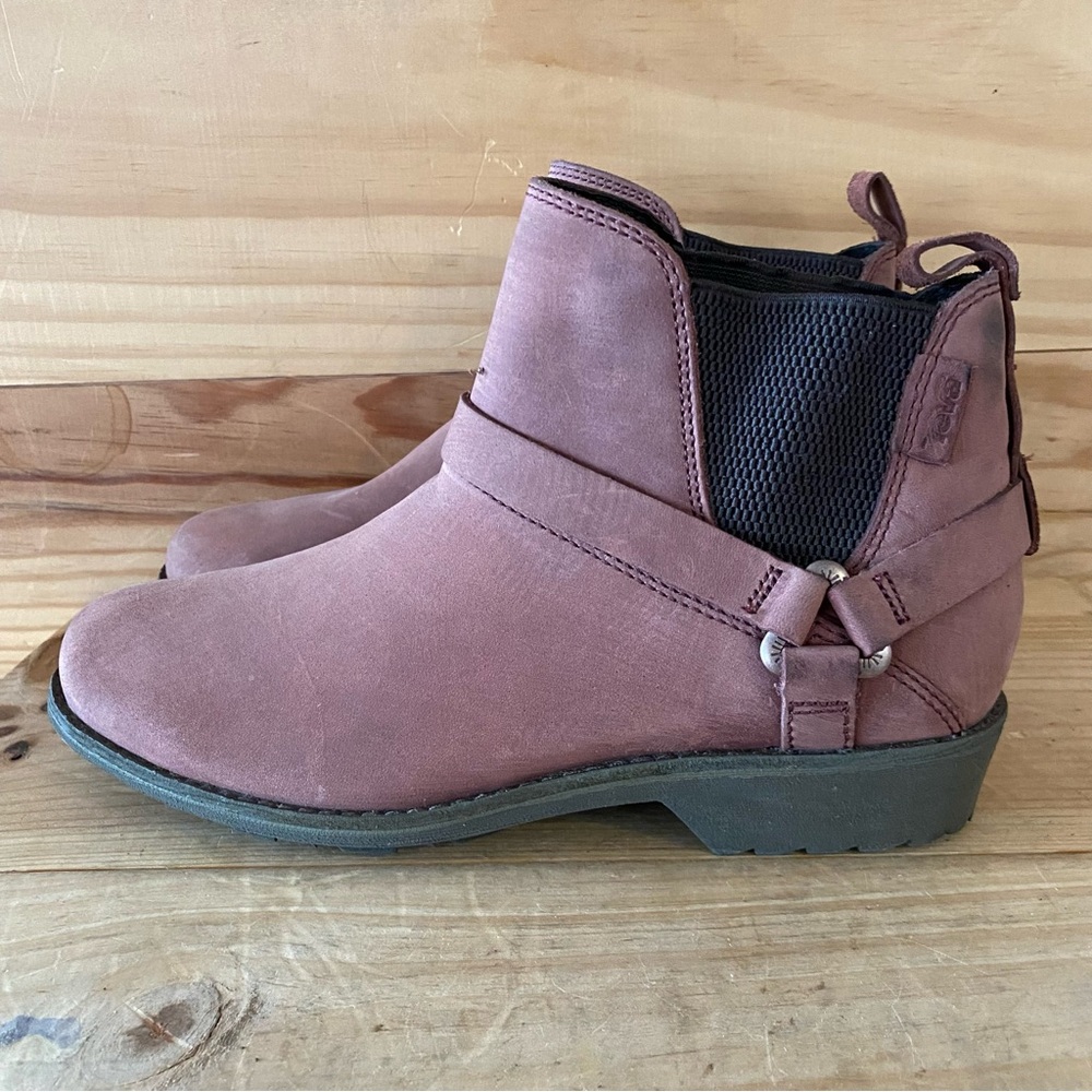 Teva De La Vina Dos Leather Waterproof Chelsea Booties Strap Pink Rust Size 7